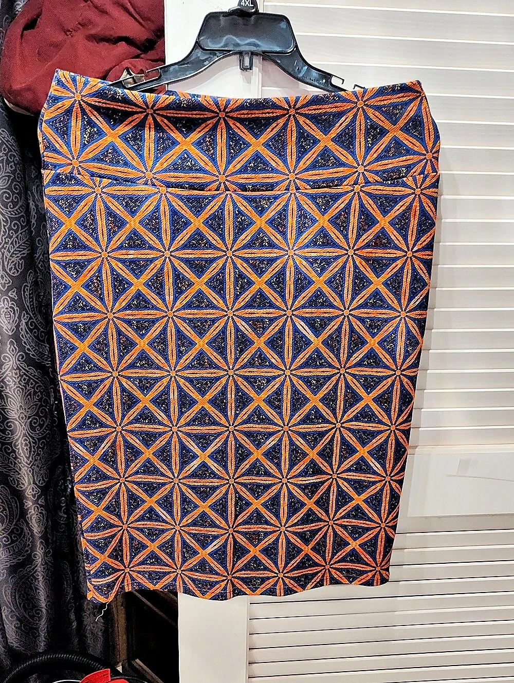 LuLaRoe Jill Skirt Jill Geometric Pleated Midi Skirt Blue & Orange XL